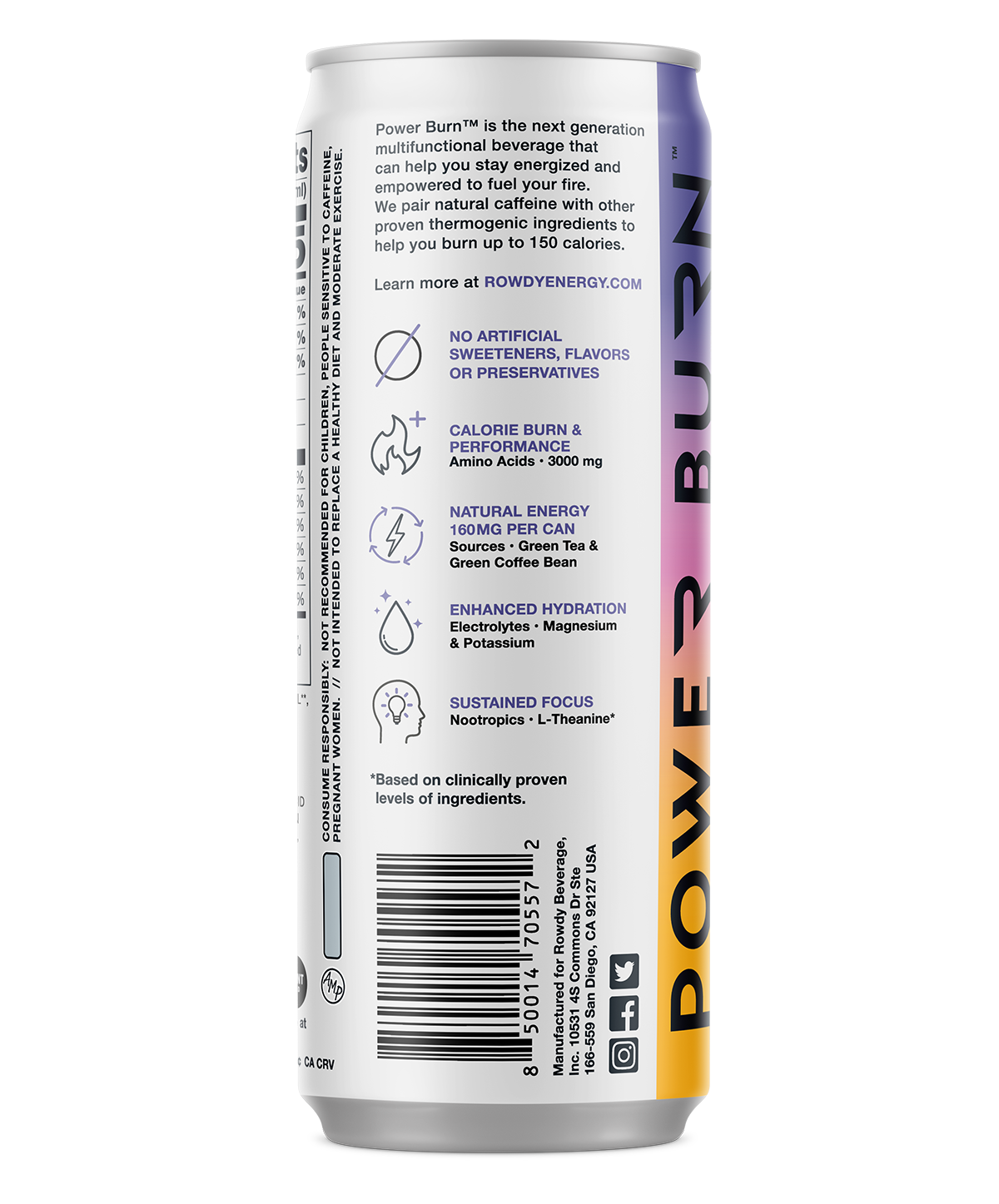 pineapple passionfruit rowdy energy drink power burn zero sugar energy drink with electrolytes and amino acids